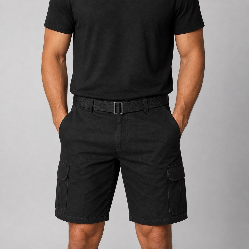 Blu Rock New York Black Cargo Shorts Mens Size 38 Stretch Belted Utility Casual